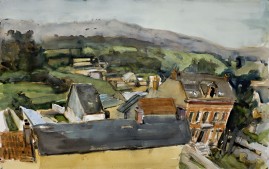 French Village, watercolour, 15 x 30 inches, 2008.