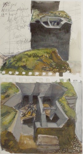Museum Sketch (study for “Groundwork”) watercolour and ballpoint pen 32 x 15 cm 2009